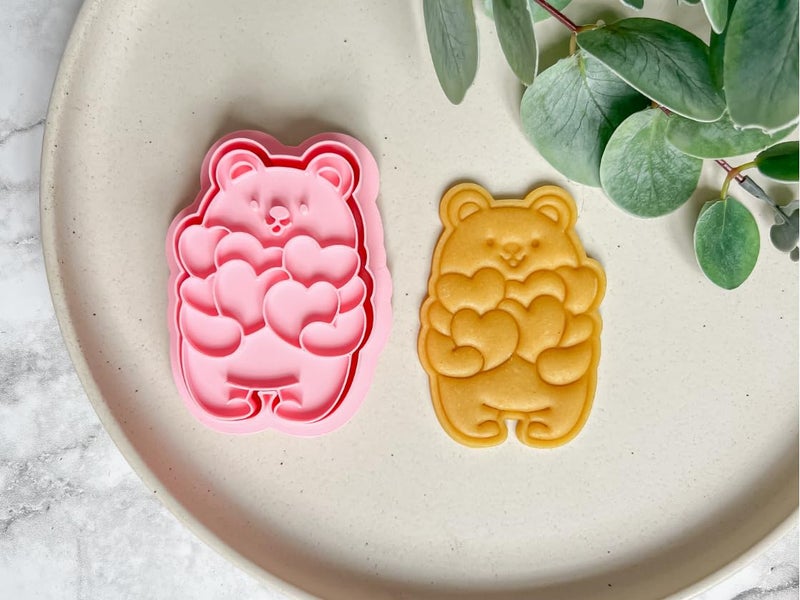 Teddy Bear with hearts Cookie cutter + stamp