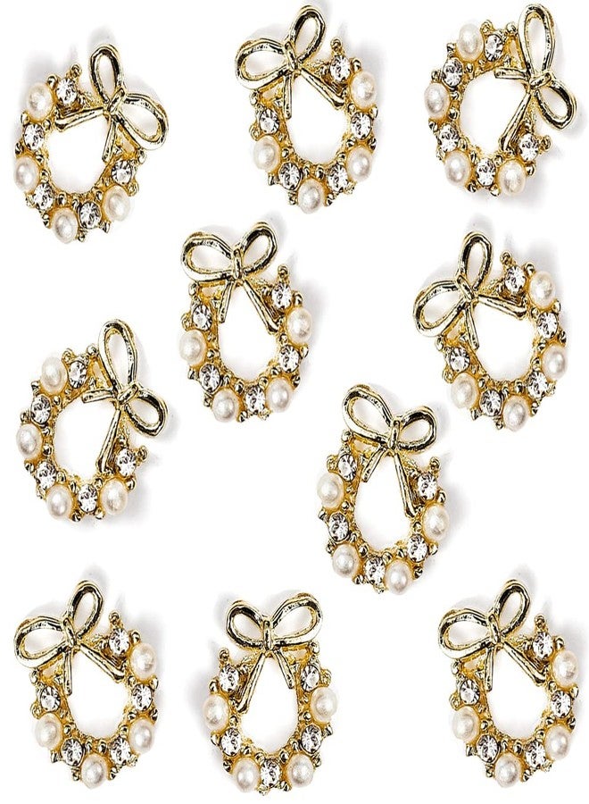 JALIYA Christmas Garland Nail Charms, 10pcs 3D Christmas Wreath Bow Nail Charm Xmas Wreaths Alloy Rhinestones Pearls Nail Jewels for Nail Art Garland Christmas Decorations Nail Art Charms for Jewelry Making - Image 2