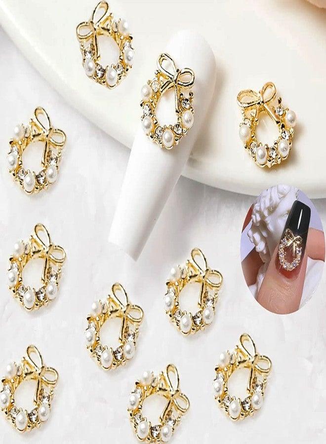 JALIYA Christmas Garland Nail Charms, 10pcs 3D Christmas Wreath Bow Nail Charm Xmas Wreaths Alloy Rhinestones Pearls Nail Jewels for Nail Art Garland Christmas Decorations Nail Art Charms for Jewelry Making - Image 3
