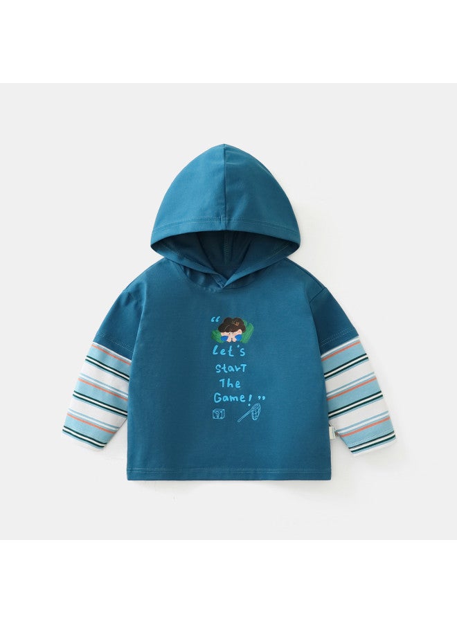 Hooded Long Sleeve T-shirt For Boys And Girls, Infants, Toddlers, And Children, Spring Outfit Baby T-shirt - Image 2