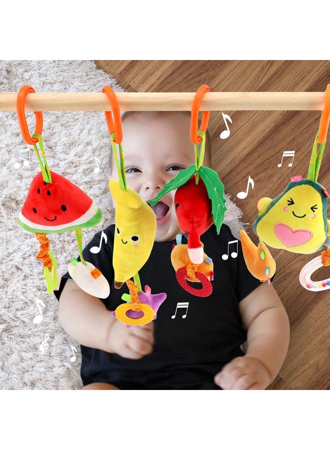 KAKIBLIN Baby Hanging Rattle Toys, 4 Pack Car Seat Stroller Toys Soft Squeaky Toys For Baby Newborn Infant Car Bed Travel Activity, Fruit - Image 4