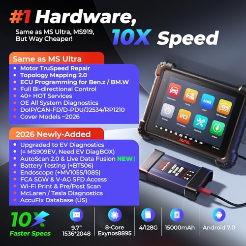 Autel MaxiSys MS909 Intelligent Scanner: 2026 MS909 Same as Ultra MS919, Up of MS908S PRO II Elite II PRO, Motor TruSpeed Repair as Ultra S2, Topology 2.0, ECU Programming, 40+ Resets, 3K+ Test - Image 2