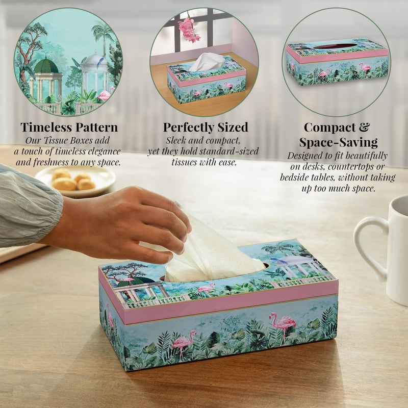 CRAFTSLANE Handcrafted Floral Tissue Box Holder with Gold Trim | Rectangular Decorative Tissue Organizer for Home & Office | 9" x 5" x 3" (Flamingo Whispers) - Image 4