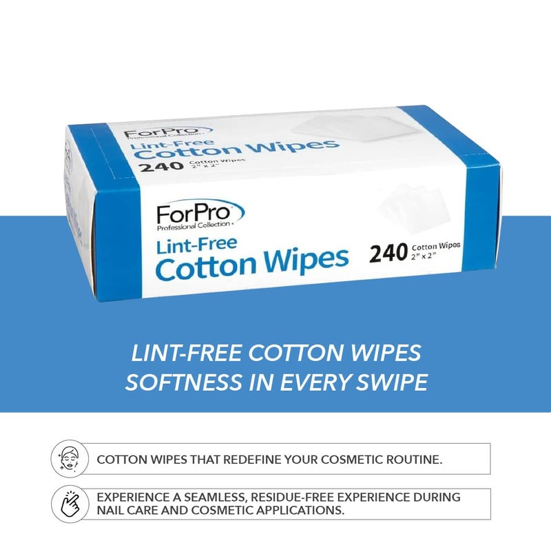 ForPro Professional Collection مناديل قطنية خالية من الوبر من مجموعة فور برو الاحترافية، قطن نقي 100%، 2" × 2"، بيضاء، 240 قطعة - Image 5