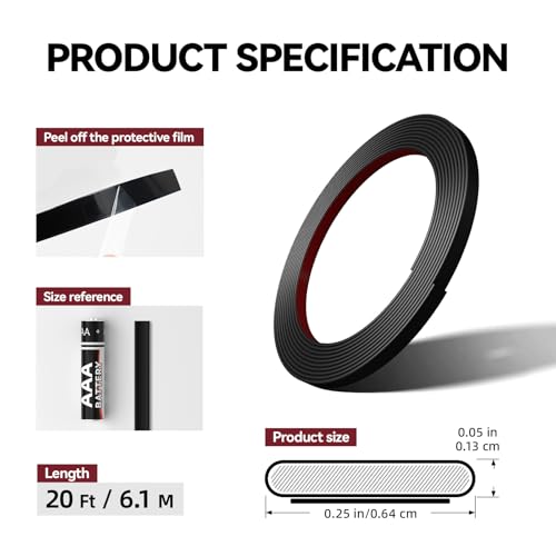 JSIWOTH 0.25in × 20Ft Peel and Stick Wall Molding Trim - Flexible Self Adhesive Molding Trim for Walls, Edges, Borders, Window Frames, Backsplash Tiles - Matte Black Waterproof Trim - Image 4