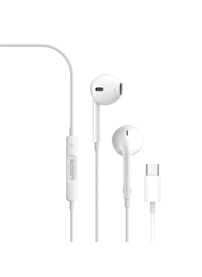 SPON Type-C Wired Earphones with Built-in Microphone Compatible with All phone-White  - Image 3
