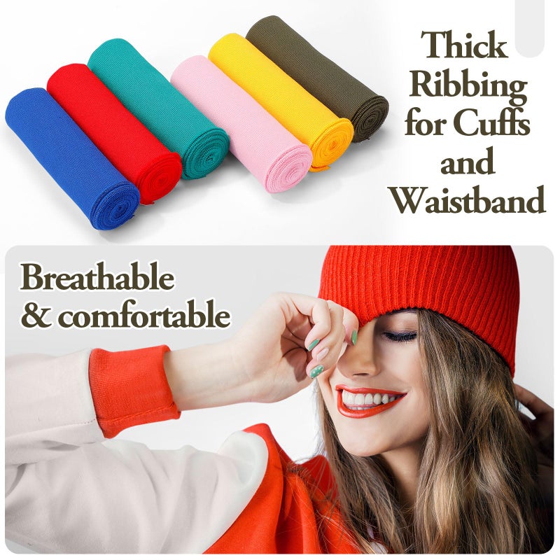 Fanfanwin 6 Pcs Ribbing Fabric for Knit Cuffs, Thick Ribbing for Cuffs, Waistbands Neckline Collar Trim for Jacket Sweatshirts Costume Sewing, 38 x 6 Inches (Colorful) - Image 3