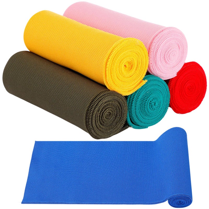 Fanfanwin 6 Pcs Ribbing Fabric for Knit Cuffs, Thick Ribbing for Cuffs, Waistbands Neckline Collar Trim for Jacket Sweatshirts Costume Sewing, 38 x 6 Inches (Colorful) - Image 1