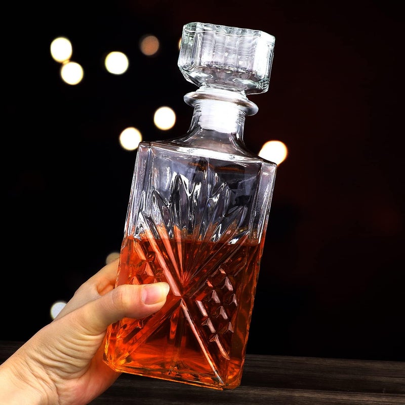 RAHU RAHU Glass Bottle,31oz Whiskey Decanter, Delicate Decanter Set for Tequila, Brandy, Scotch & Vodka, Gifts, Bar & Party Decorations (3 pcs)  - Image 1