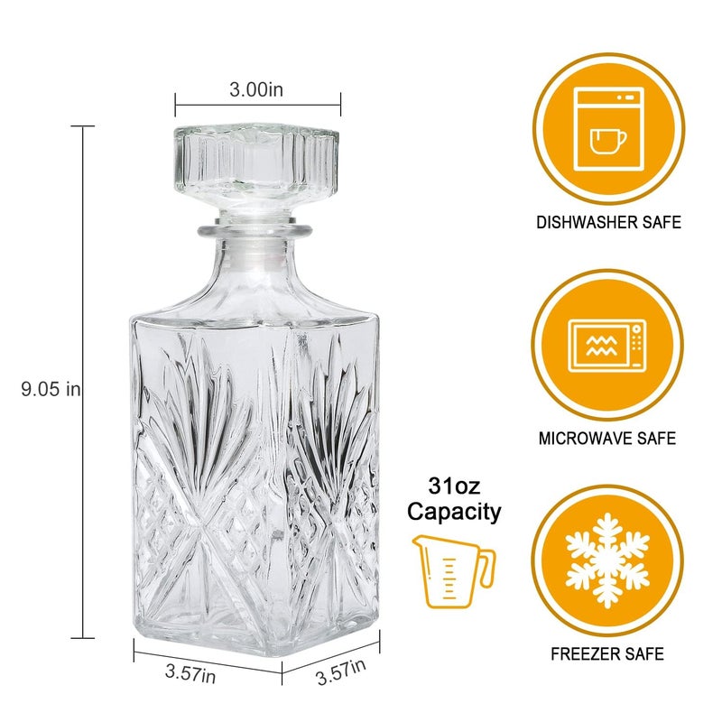 RAHU RAHU Glass Bottle,31oz Whiskey Decanter, Delicate Decanter Set for Tequila, Brandy, Scotch & Vodka, Gifts, Bar & Party Decorations (3 pcs)  - Image 2