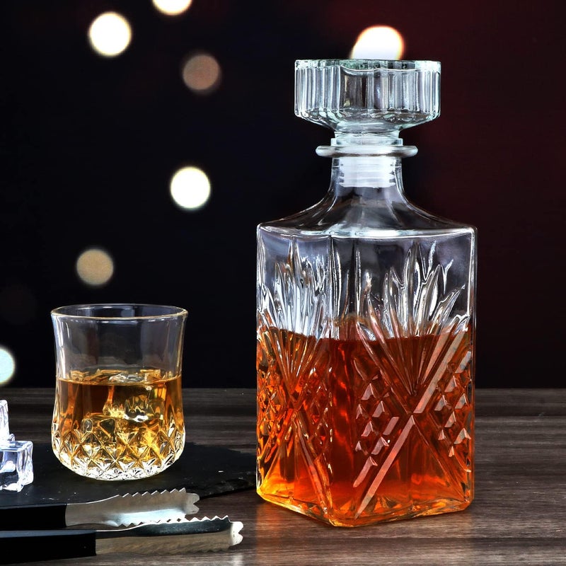 RAHU RAHU Glass Bottle,31oz Whiskey Decanter, Delicate Decanter Set for Tequila, Brandy, Scotch & Vodka, Gifts, Bar & Party Decorations (3 pcs)  - Image 4