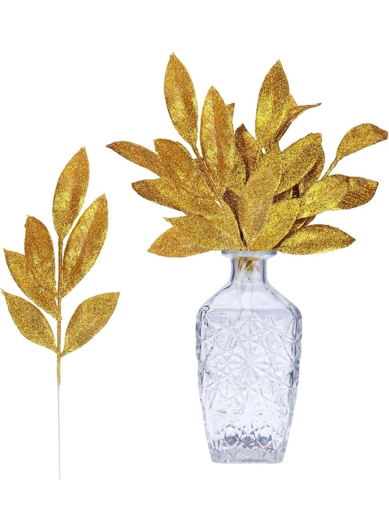 12 قطعة من أوراق البصل الاصطناعي 13 "كذبة عيد الميلاد التقاط الزهرة الزخرف عصا البصل الزخرف شجرة عيد الميلاد DIY كالات الحرفية الديكور المدفأة (الذهب) - Image 1