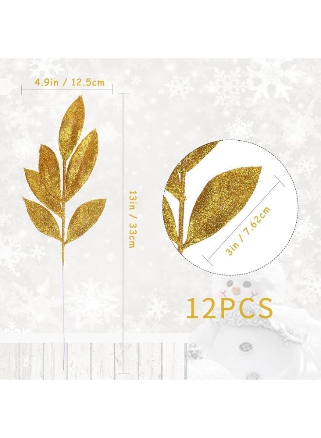 12 قطعة من أوراق البصل الاصطناعي 13 "كذبة عيد الميلاد التقاط الزهرة الزخرف عصا البصل الزخرف شجرة عيد الميلاد DIY كالات الحرفية الديكور المدفأة (الذهب) - Image 2