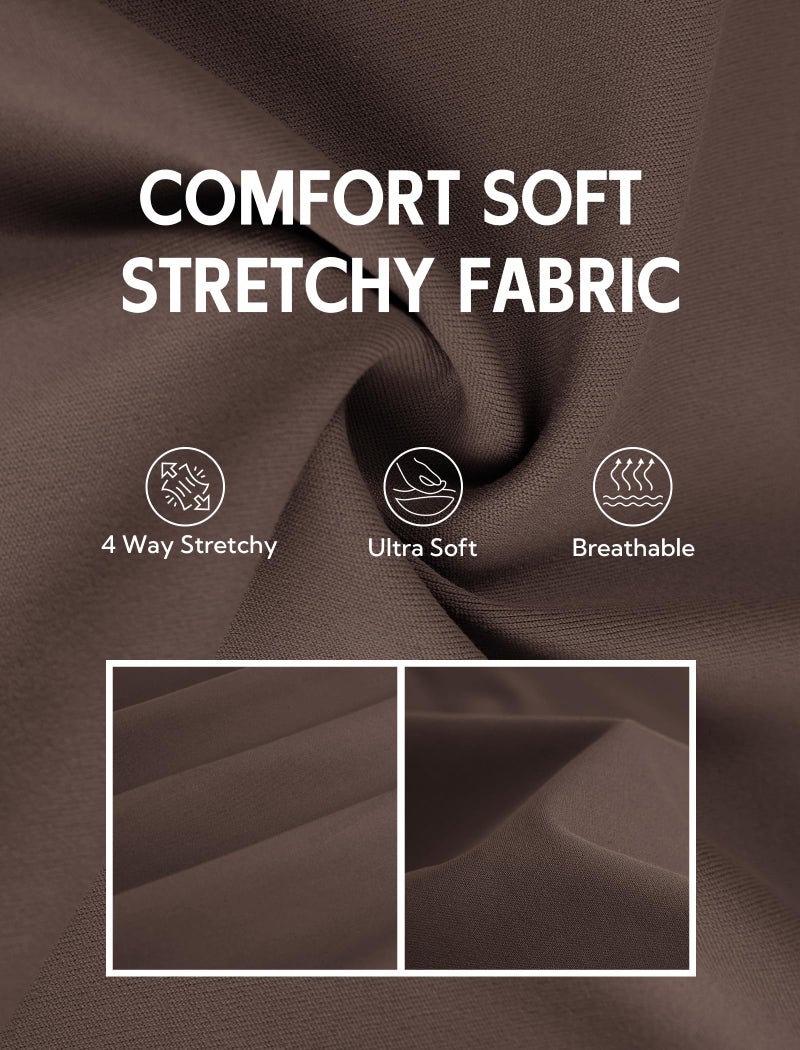 DLOODA Women's Dress Pants Business Casual Stretchy Work Pants High Waisted Pull On Slacks Office Wide Leg Trousers Brown - Image 5