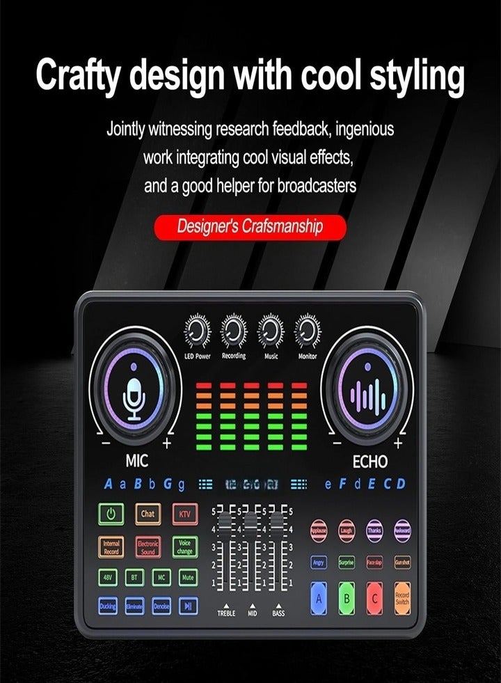 Tiktok live singing dedicated, professional 48V live sound card, mobile phone sound card, music mixer (with tripod microphone)  - Image 3