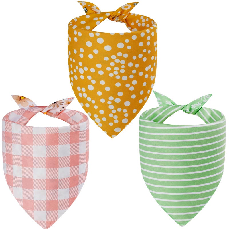 Agroon Spring Dog Bandanas Large 3PCS, 6 Pattern Summer Floral Scarf for Boy and Girl, Triangle Reversible Bibs Breed for Puppy Pets - Image 2