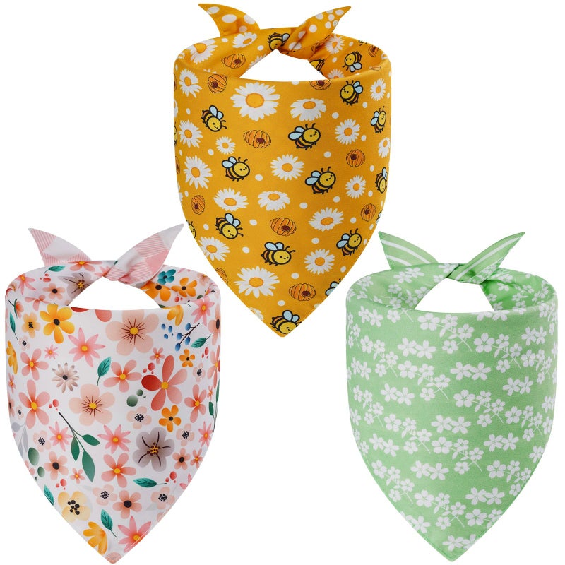 Agroon Spring Dog Bandanas Large 3PCS, 6 Pattern Summer Floral Scarf for Boy and Girl, Triangle Reversible Bibs Breed for Puppy Pets - Image 1