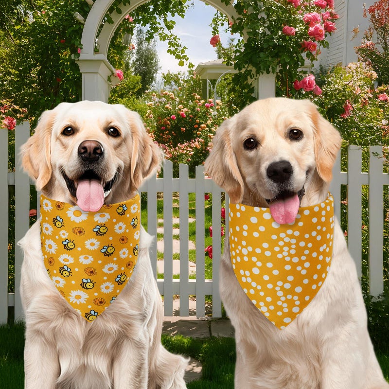Agroon Spring Dog Bandanas Large 3PCS, 6 Pattern Summer Floral Scarf for Boy and Girl, Triangle Reversible Bibs Breed for Puppy Pets - Image 4