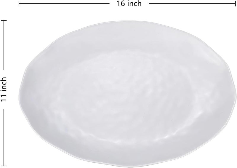 Yalin Oval Large Serving Platter 16 Inch Melamine Serving Tray Great for Restaurant Steak Salad and Everyday Set of 2 White Dinner Plates - Image 2