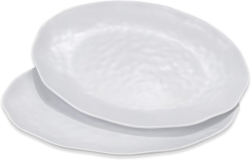 Yalin Oval Large Serving Platter 16 Inch Melamine Serving Tray Great for Restaurant Steak Salad and Everyday Set of 2 White Dinner Plates - Image 1