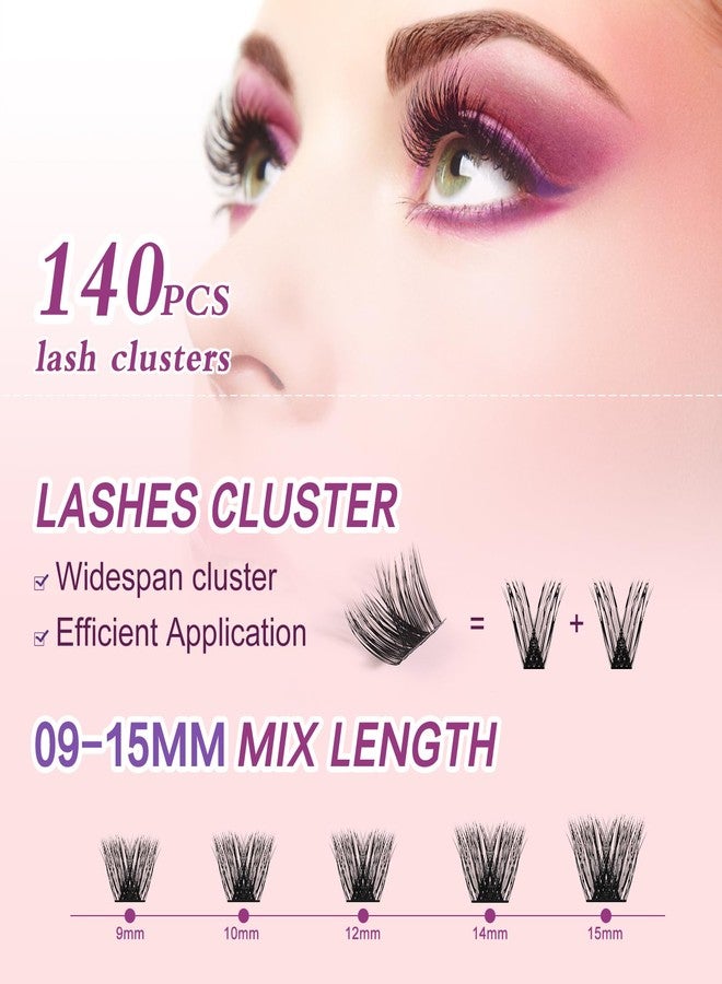 NMKL38 140PCS Lash Clusters Eyelash Extensions Kit Lash Clusters Kit 9-15 mm D Curl DIY Lash Extension Kit with Lash Bond and Seal and Remover, Tweezers - Image 3