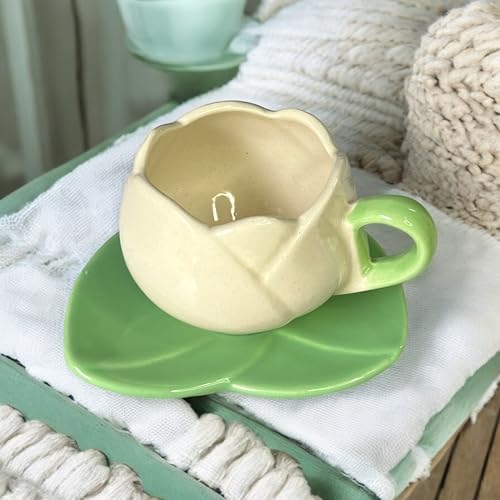 BACKKSPACE RETAIL Ceramic Mug with Unique Lotus Design with Saucer Desert Plate – 350ml | White | Perfect for Coffee Tea Milk | Microwave and Dishwasher Safe | Ideal for Home, Office, Gifting, Diwali - Image 1