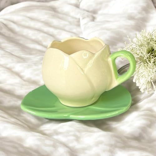 BACKKSPACE RETAIL Ceramic Mug with Unique Lotus Design with Saucer Desert Plate – 350ml | White | Perfect for Coffee Tea Milk | Microwave and Dishwasher Safe | Ideal for Home, Office, Gifting, Diwali - Image 2