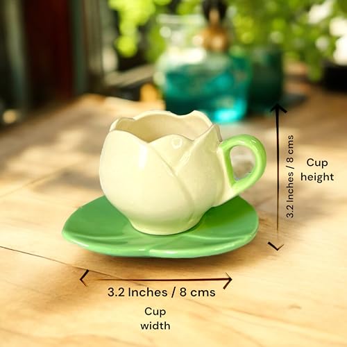 BACKKSPACE RETAIL Ceramic Mug with Unique Lotus Design with Saucer Desert Plate – 350ml | White | Perfect for Coffee Tea Milk | Microwave and Dishwasher Safe | Ideal for Home, Office, Gifting, Diwali - Image 3