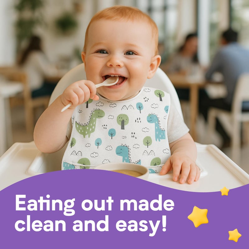Eli with Love Disposable Bibs Individually Wrapped Bib with Crumb Catcher - Waterproof Baby Bibs For Feeding (30 pack) (Dino) - Image 5