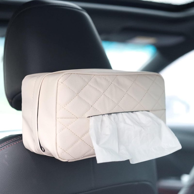 SENYAZON Car Standard Tissue Holder, 120 Tissues Box Cover for Car, Car Backseat Extra Large Tissue Organization fit for 120 Tissues per Box on Daily Use (Beige) - Image 1