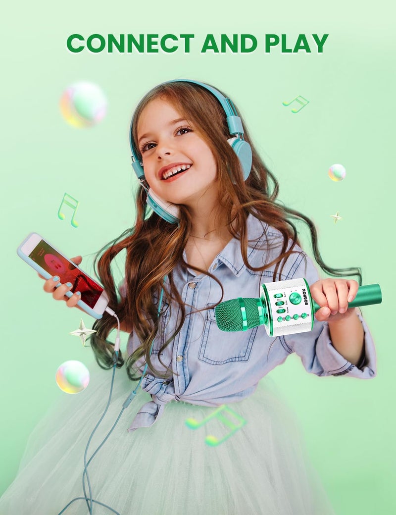 BONAOK ميكروفون كاريوكي لاسلكي بلوتوث BONAOK، ميكروفون محمول 3 في 1 لجميع الهواتف الذكية، هدايا للأولاد والأطفال والبالغين من جميع الأعمار Q37 (أخضر) - Image 3