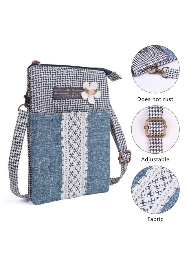 WITERY - Leaf Pattern Canvas Cell Phone Purse Wallet Lightweight Small Crossbody Purse Bags For Women Girls (Blue 2) - Image 1