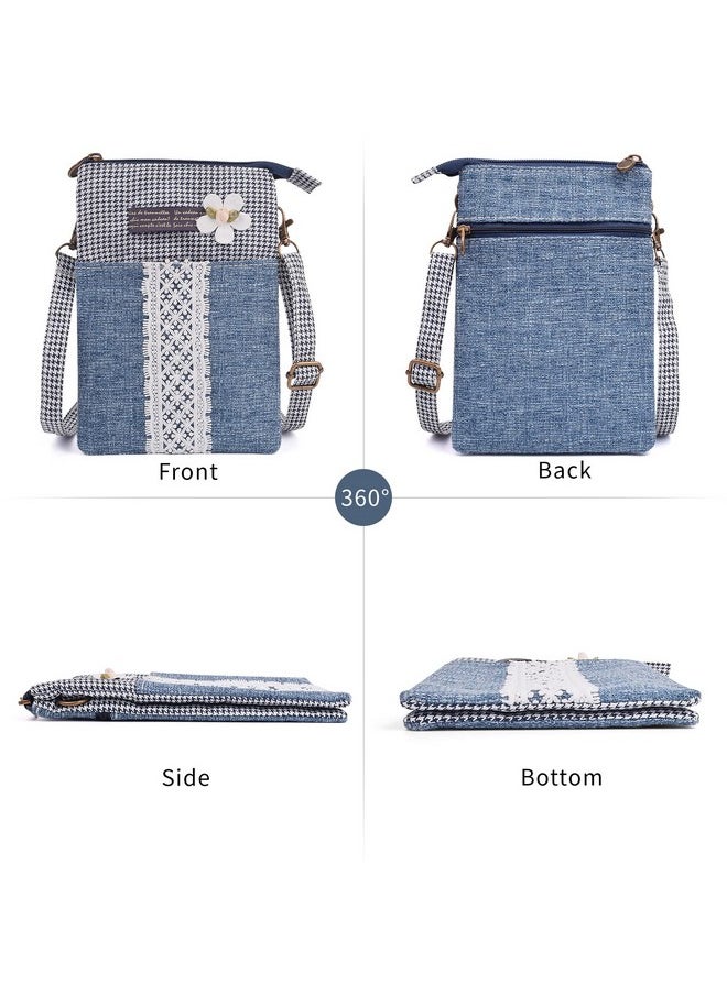 WITERY - Leaf Pattern Canvas Cell Phone Purse Wallet Lightweight Small Crossbody Purse Bags For Women Girls (Blue 2) - Image 1