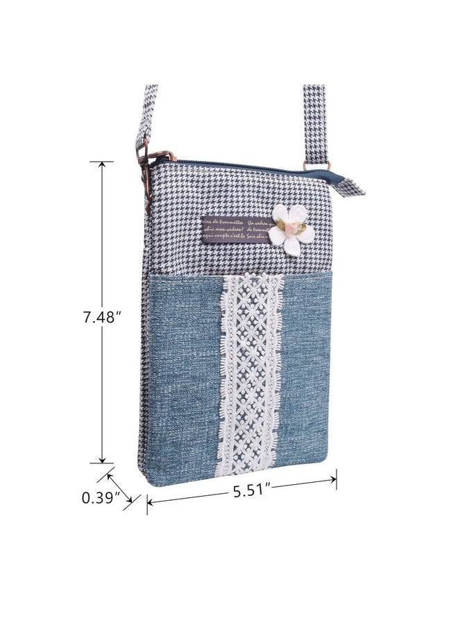 WITERY - Leaf Pattern Canvas Cell Phone Purse Wallet Lightweight Small Crossbody Purse Bags For Women Girls (Blue 2) - Image 1