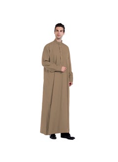 Generic Polyester Mens Robe Qatar Stand Collar Design with Pockets Khaki  - Image 1
