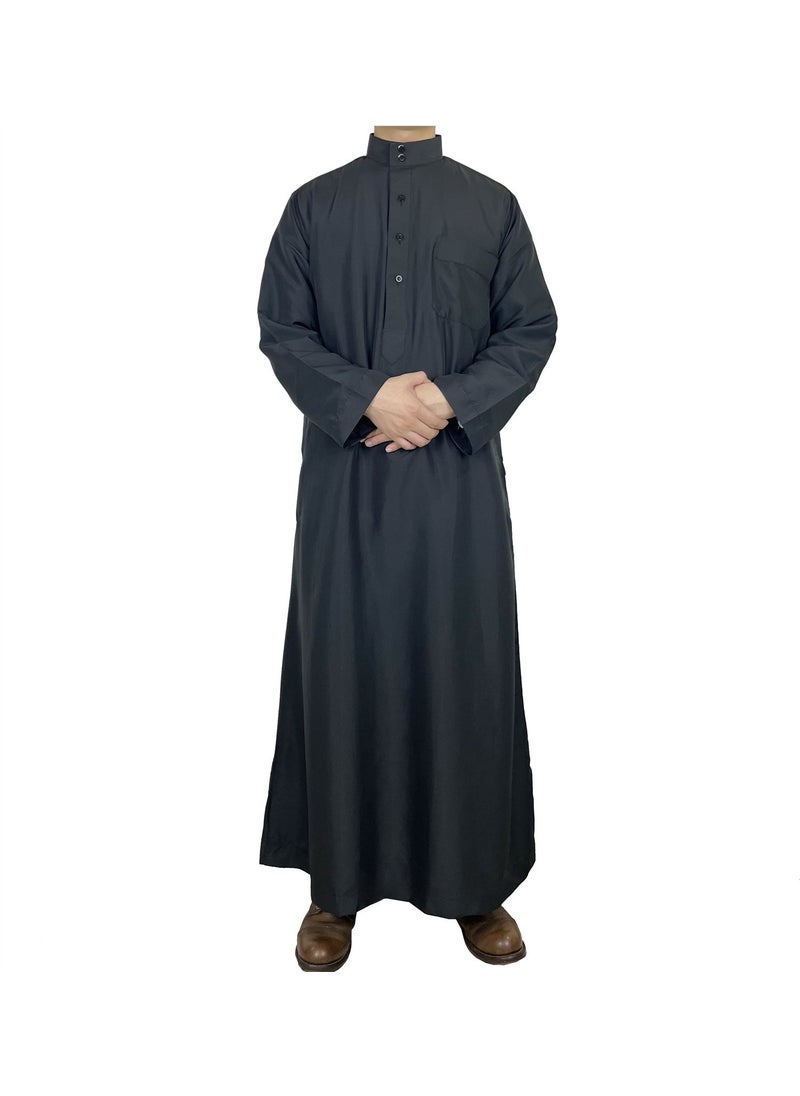 Generic Polyester Mens Robe Qatar Stand Collar Design with Pockets Khaki  - Image 4