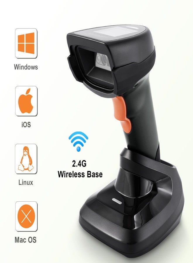 JRHC 1D Wireless Barcode Scanner, Automatic Bar Code Reader with 1.8 Inch Display Screen, Rechargeable Handheld Barcode Reader with 2.4G Wireless Dongle Built in Base, Plug and Play - Image 2