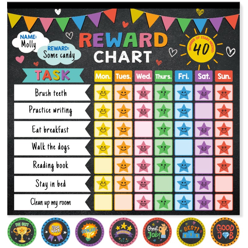 KEASKELL Reward Chart for Kids,Magnetic Behavior Chore Chart for Kids at Home,26 Black Chore Charts,1960 Star Stickers,56 Reward Stickers,Incentive Chore Chart to Develop Responsibility and Good Habits - Image 1