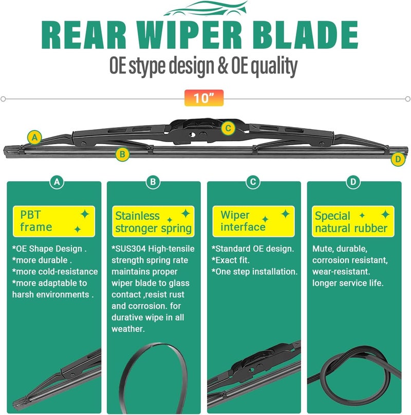 WINDSMILE 19" 19" 10" Windshield Wiper Blades Replacement for Jeep Liberty 2002 2003 2004 2005 2006 2007 Premium All Weather Front Rear Wipers Set - OEM Quality (Pack of 3) - Image 4