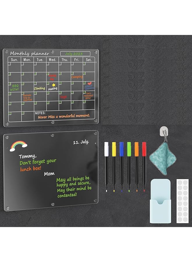 erorex Acrylic Writing Board Set 2Pcs 40 X 30Cm Calendar Kit Transparent Monthly Planner And Blank Memo Board Includes 6 Chalk Markers Strong Magnetic Corners Non Scratch Covers  - Image 3