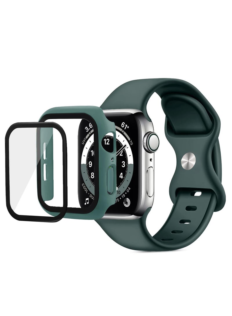 Band with Case Compatible with  Apple Watch Series 10 46mm,Adjustable Silicone Sport Wristband Replacement, Strap With Cover Built-in Glass Screen Protector for Apple Watch Series Series 10 46mm