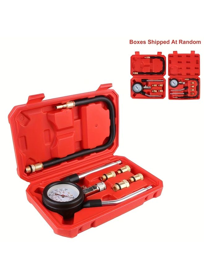 Red Automotive Cylinder Tester Kit Gasoline Engine Compression Meter with M10 M12 M14 M18 Adapter - Image 1