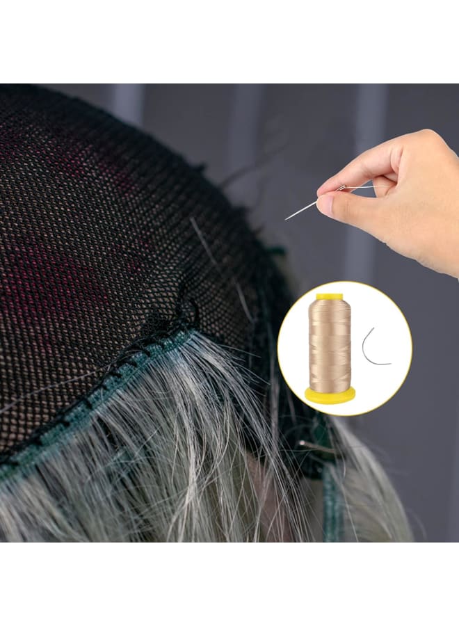 Xingshun 2 PCS Hair Extension Thread, Sewing Kit with 150D Thread (Champagne + Black), Carbon Steel Curved Needles for Wig Making, Clothing, Leather - Image 4