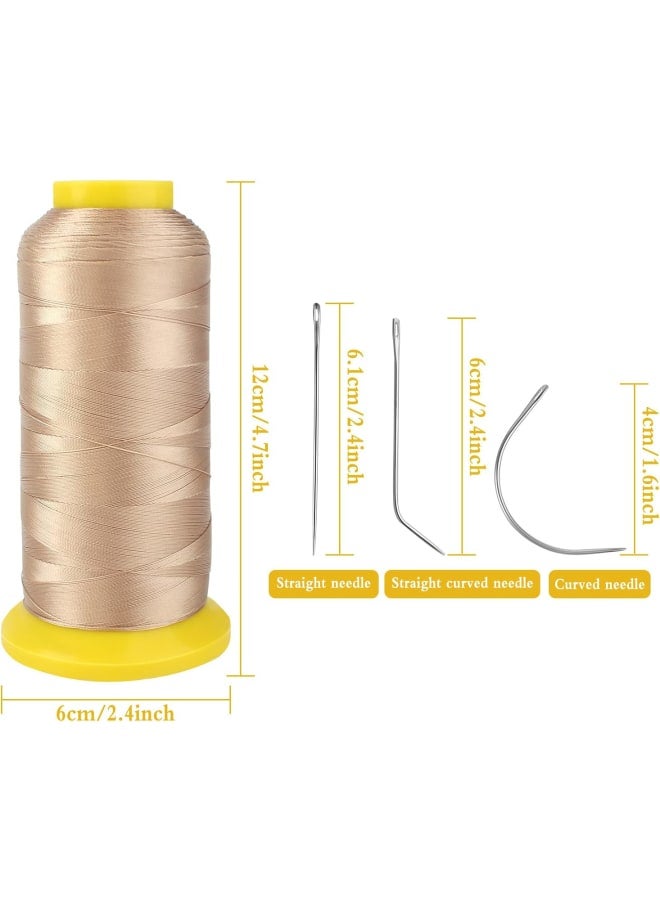 Xingshun 2 PCS Hair Extension Thread, Sewing Kit with 150D Thread (Champagne + Black), Carbon Steel Curved Needles for Wig Making, Clothing, Leather - Image 2