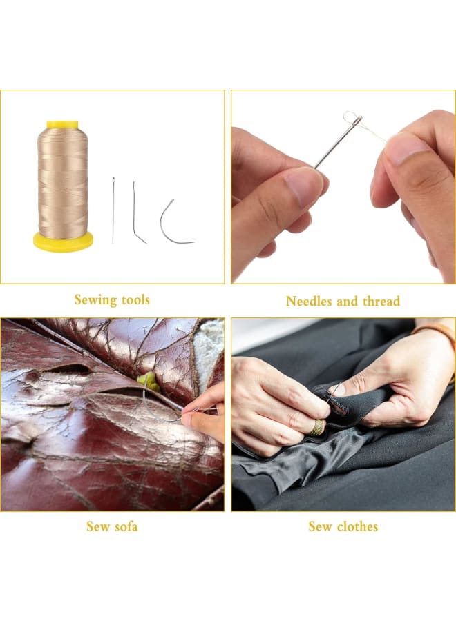 Xingshun 2 PCS Hair Extension Thread, Sewing Kit with 150D Thread (Champagne + Black), Carbon Steel Curved Needles for Wig Making, Clothing, Leather - Image 5