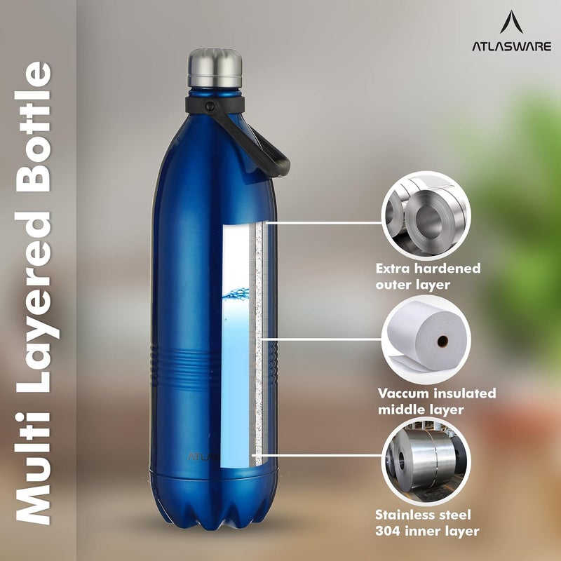 Atlasware Stainless Steel Hot & Cold Vacuum Bottle (2000 ml) - Blue - Image 2