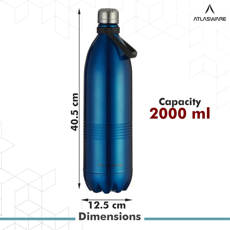 Atlasware Stainless Steel Hot & Cold Vacuum Bottle (2000 ml) - Blue - Image 5