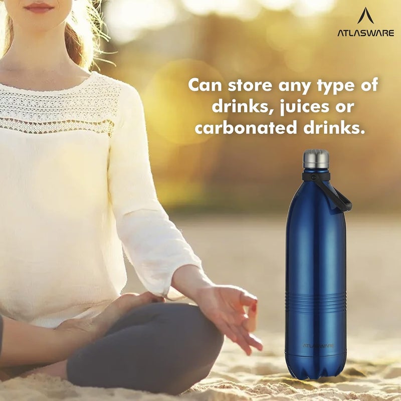 Atlasware Stainless Steel Hot & Cold Vacuum Bottle (2000 ml) - Blue - Image 3