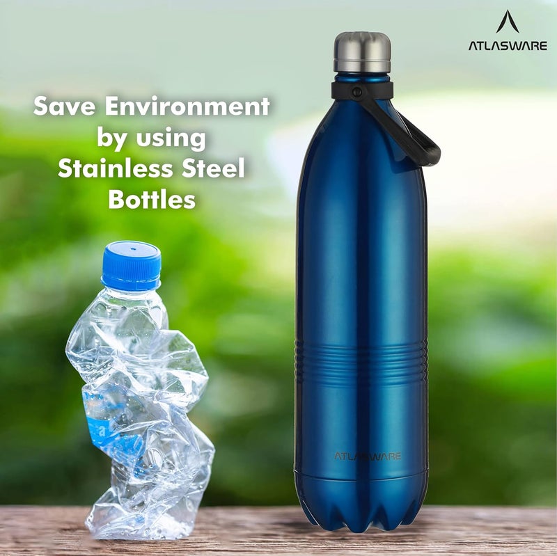 Atlasware Stainless Steel Hot & Cold Vacuum Bottle (2000 ml) - Blue - Image 4