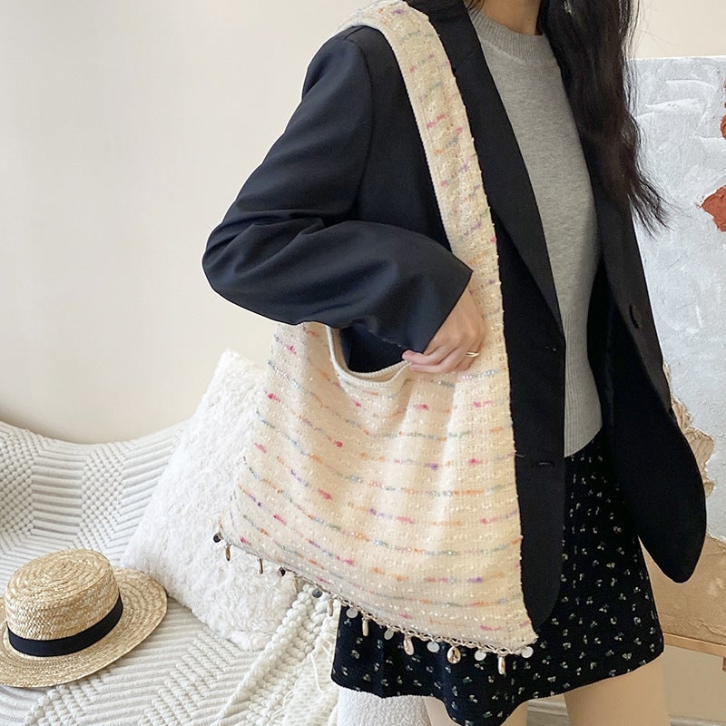 Knitted Tote Bag All-Match Shoulder Bag Original Niche Large Capacity Shoulder Bag Women'S Casual Big Bag - Image 4